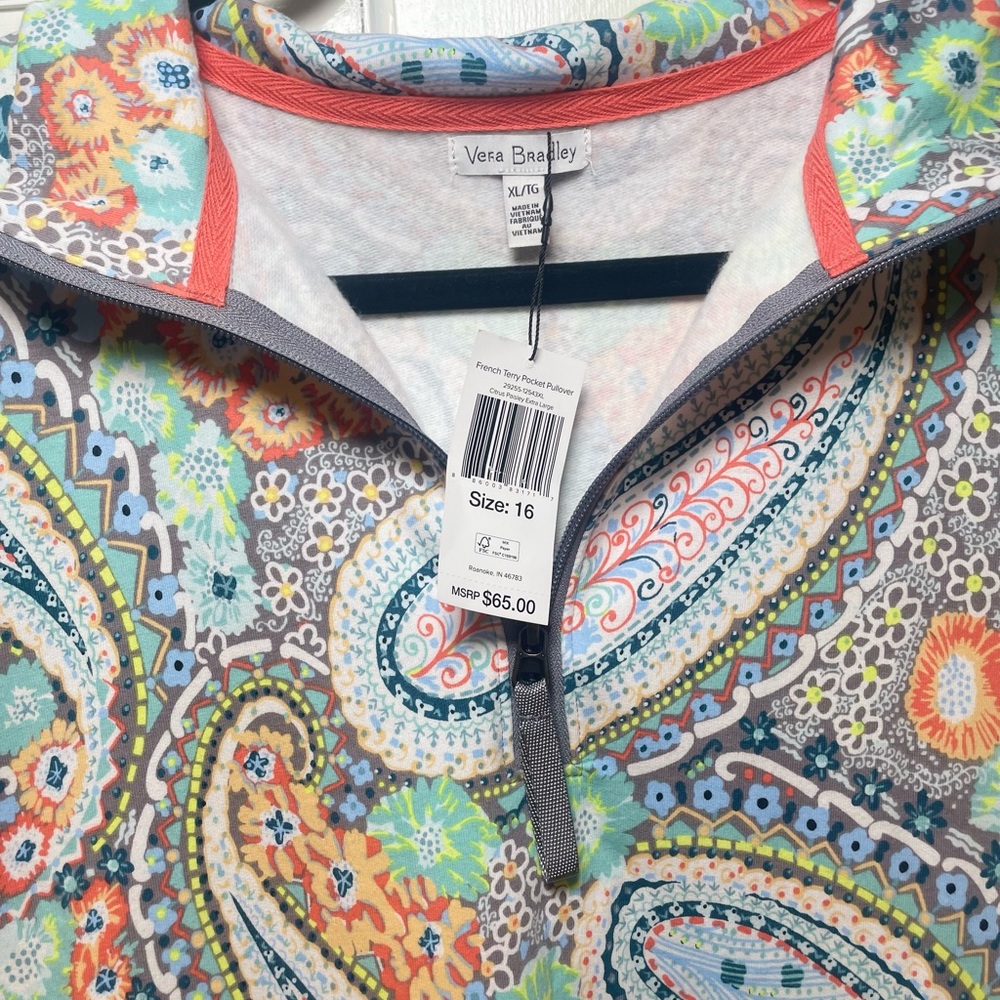 NWT Vera Bradley French Terry 1/4 Zip Pullover in Paisley - Picture 5 of 6